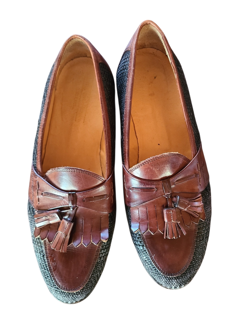 Johnston & Murphy Cellini Made in Italy Woven Leather Tassel Kiltie Loafers 10M